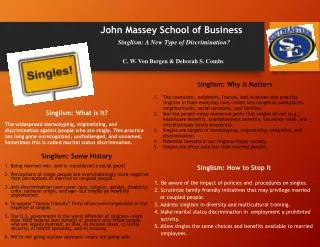 John Massey School of Business Singlism: A New Type of Discrimination? C . W. Von Bergen &amp; Deborah S. Combs