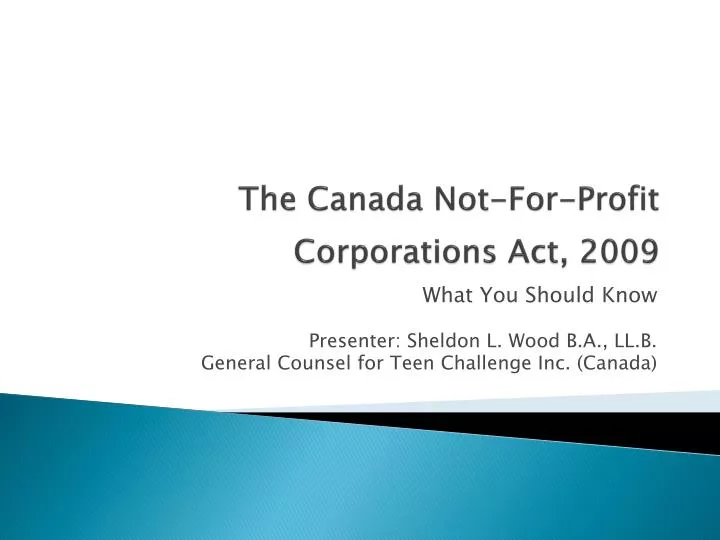 the canada not for profit corporations act 2009