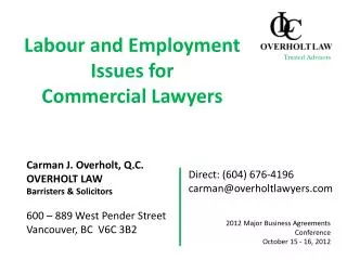 Labour and Employment Issues for Commercial Lawyers