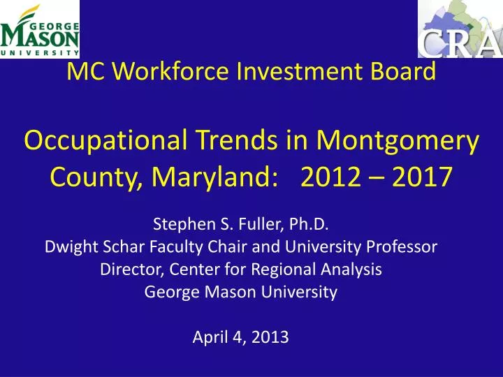 mc workforce investment board occupational trends in montgomery county maryland 2012 2017