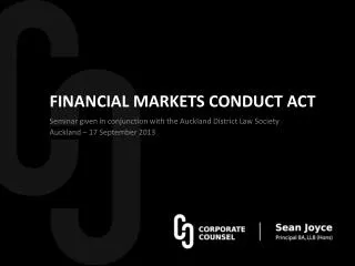 FINANCIAL MARKETS CONDUCT ACT