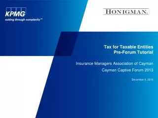 Tax for Taxable Entities Pre-Forum Tutorial