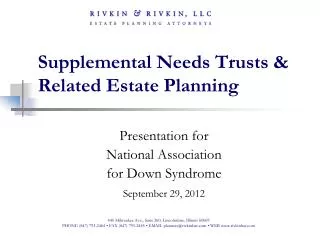 Supplemental Needs Trusts &amp; Related Estate Planning