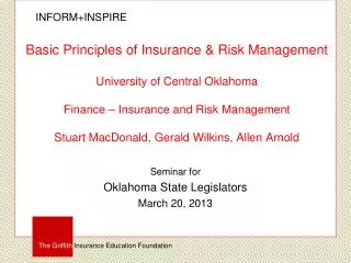 Seminar for Oklahoma State Legislators March 20, 2013