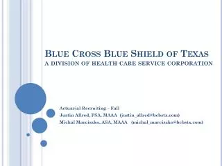Blue Cross Blue Shield of Texas a division of health care service corporation