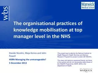 The organisational practices of knowledge mobilisation at top manager level in the NHS