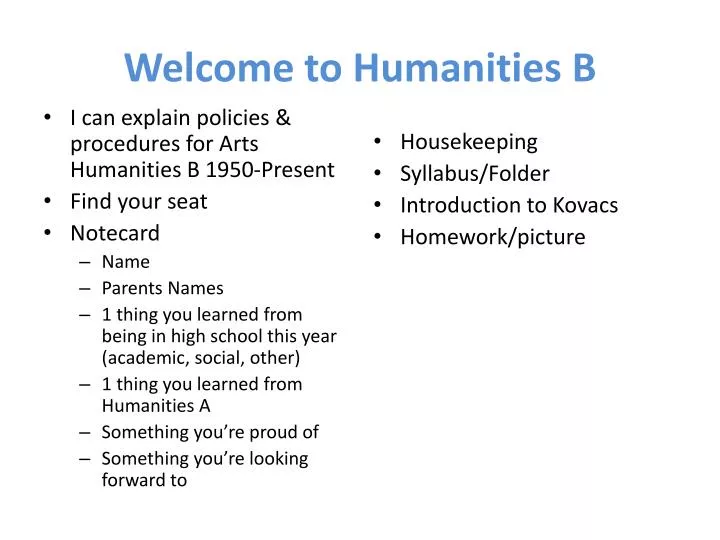 welcome to humanities b