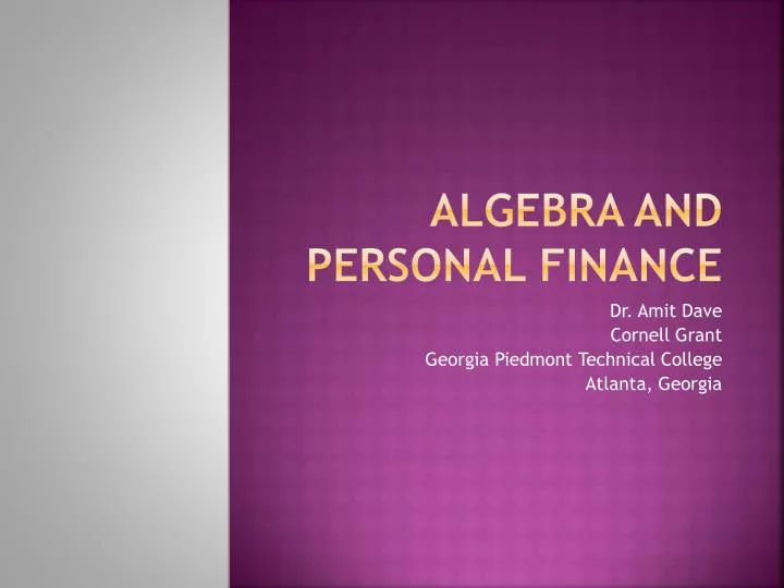 algebra and personal finance