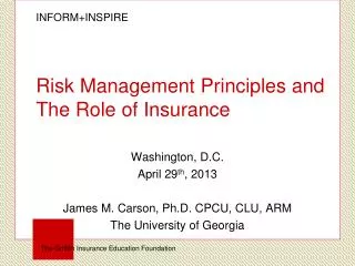 Risk Management Principles and The Role of Insurance