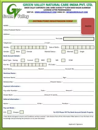 DISTRIBUTORES REGISTRASION FORM