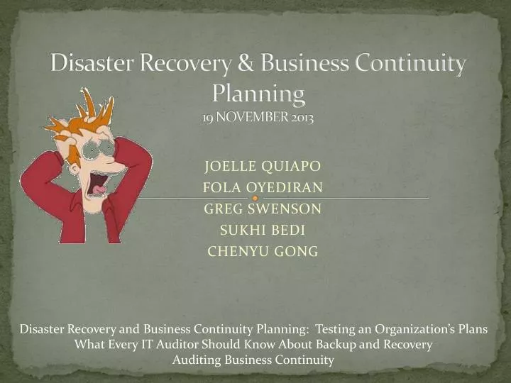 disaster recovery business continuity planning 19 november 2013
