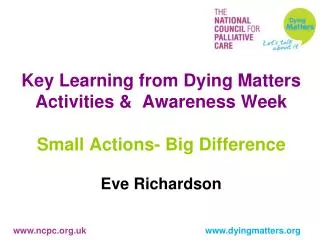 Key Learning from Dying Matters Activities &amp; Awareness Week Small Actions- Big Difference Eve Richardson