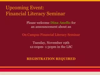 Upcoming Event: Financial Literacy Seminar