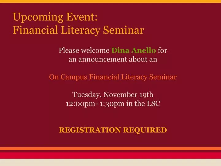 upcoming event financial literacy seminar