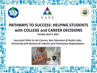 PATHWAYS TO SUCCESS: HELPING STUDENTS with COLLEGE and CAREER DECISIONS Tuesday April 9, 2013