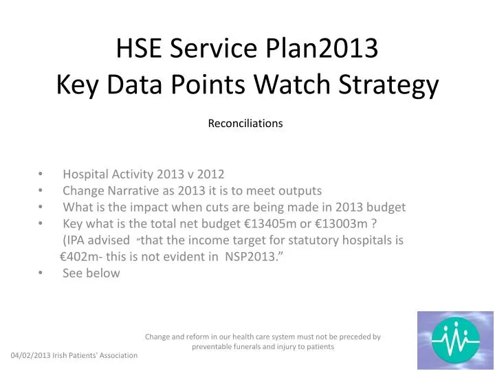 hse service plan2013 key data points watch strategy