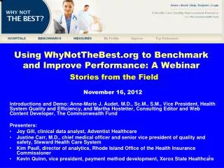 Using WhyNotTheBest.org to Benchmark and Improve Performance: A Webinar
