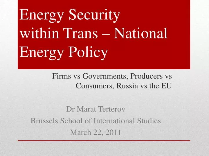 energy security within trans national energy policy