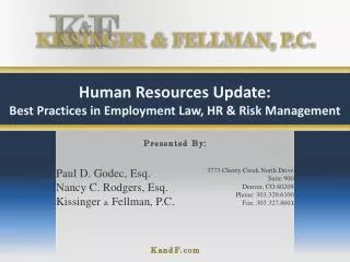 Human Resources Update: Best Practices in Employment Law, HR &amp; Risk Management