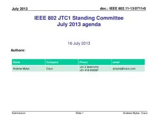 IEEE 802 JTC1 Standing Committee July 2013 agenda