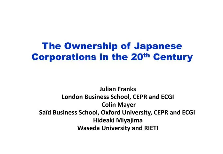 the ownership of japanese corporations in the 20 th century
