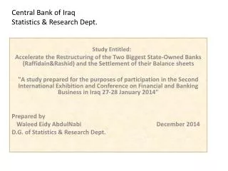 Central Bank of Iraq Statistics &amp; Research Dept.