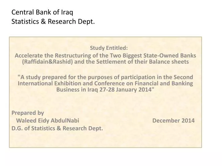 central bank of iraq statistics research dept