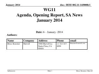 WG11 Agenda, Opening Report, SA News January 2014