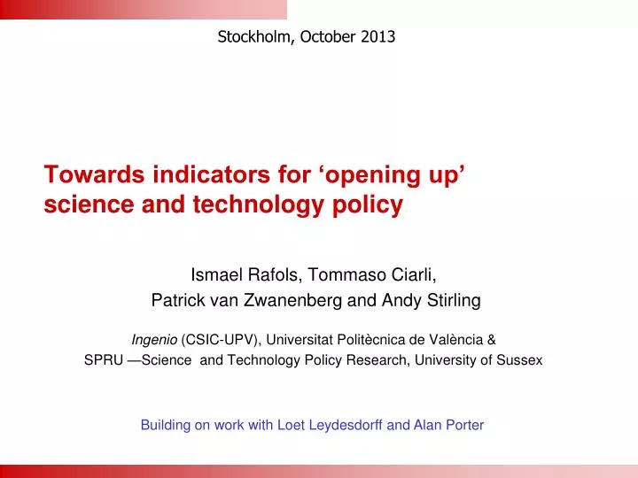 towards indicators for opening up science and technology policy