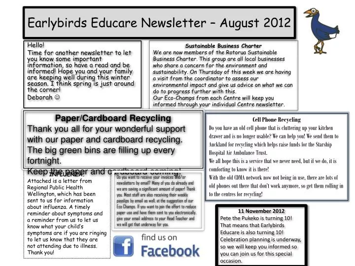 earlybirds educare newsletter august 2012