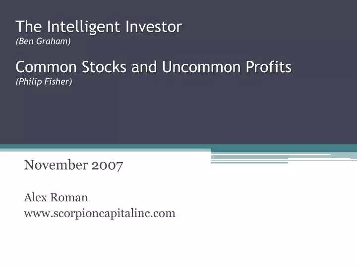 the intelligent investor ben graham common stocks and uncommon profits philip fisher