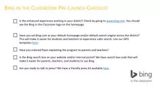 Bing in the Classroom Pre-Launch Checklist