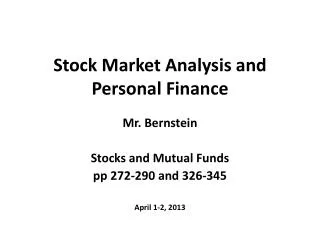 Stock Market Analysis and Personal Finance