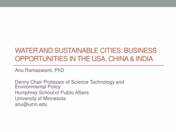 water and sustainable cities business opportunities in the usa china india