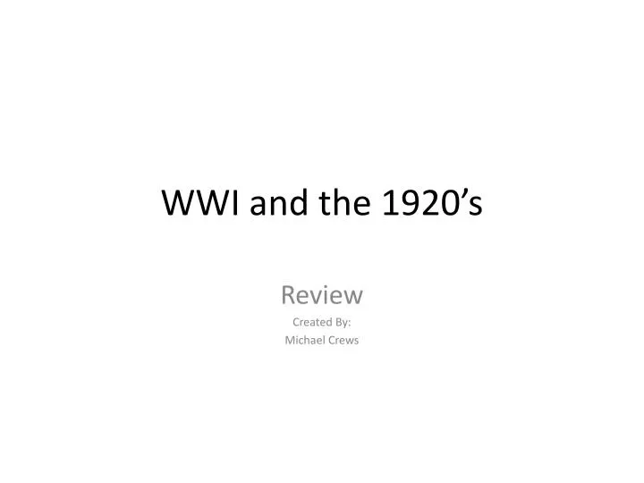 wwi and the 1920 s
