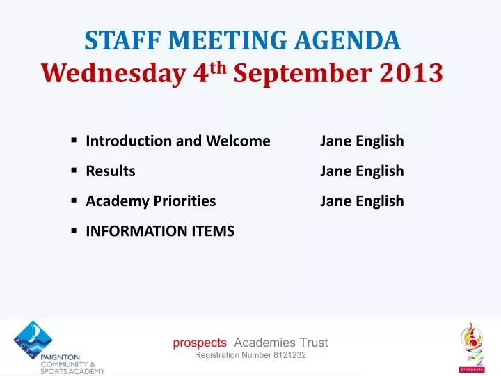 staff meeting agenda wednesday 4 th september 2013