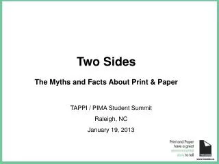 TAPPI / PIMA Student Summit Raleigh, NC January 19, 2013