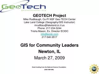 GIS for Community Leaders Newton, IL March 27, 2009