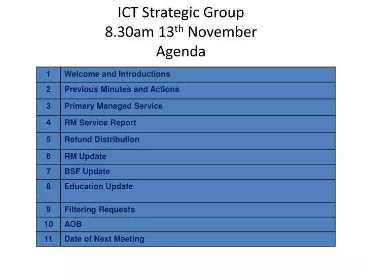 ict strategic group 8 30am 13 th november agenda
