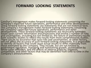 FORWARD LOOKING STATEMENTS