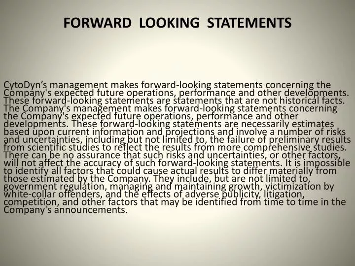 forward looking statements