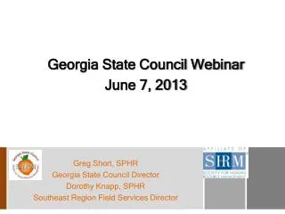 Georgia State Council Webinar June 7, 2013
