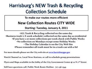 Harrisburg's NEW Trash &amp; Recycling Collection Schedule