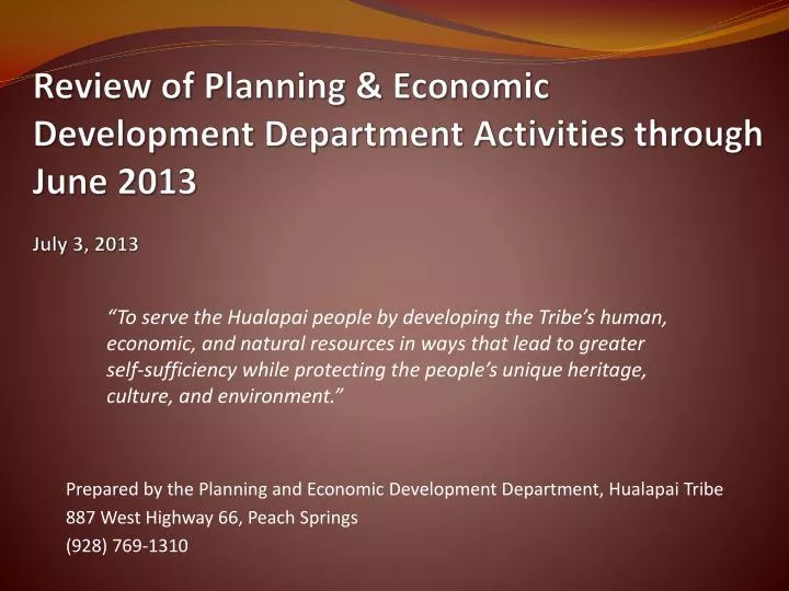 review of planning economic development department activities through june 2013 july 3 2013