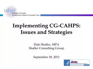 Implementing CG-CAHPS: Issues and Strategies