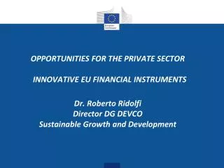OPPORTUNITIES FOR THE PRIVATE SECTOR INNOVATIVE EU FINANCIAL INSTRUMENTS Dr. Roberto Ridolfi Director DG DEVCO Sus