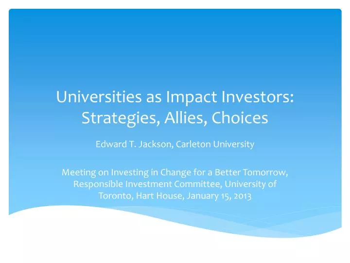 universities as impact investors strategies allies choices