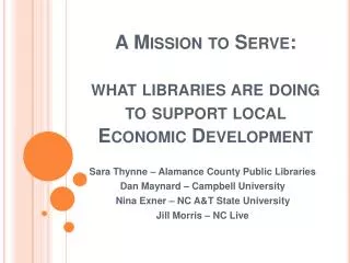 A Mission to Serve: what libraries are doing to support local Economic Development
