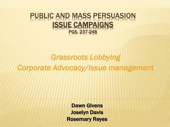 grassroots lobbying corporate advocacy issue managemen t