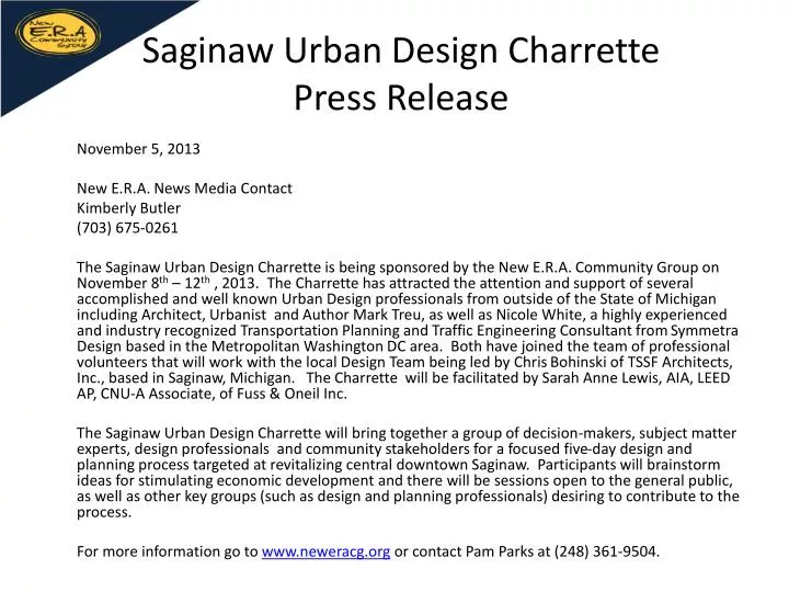 saginaw urban design charrette press release